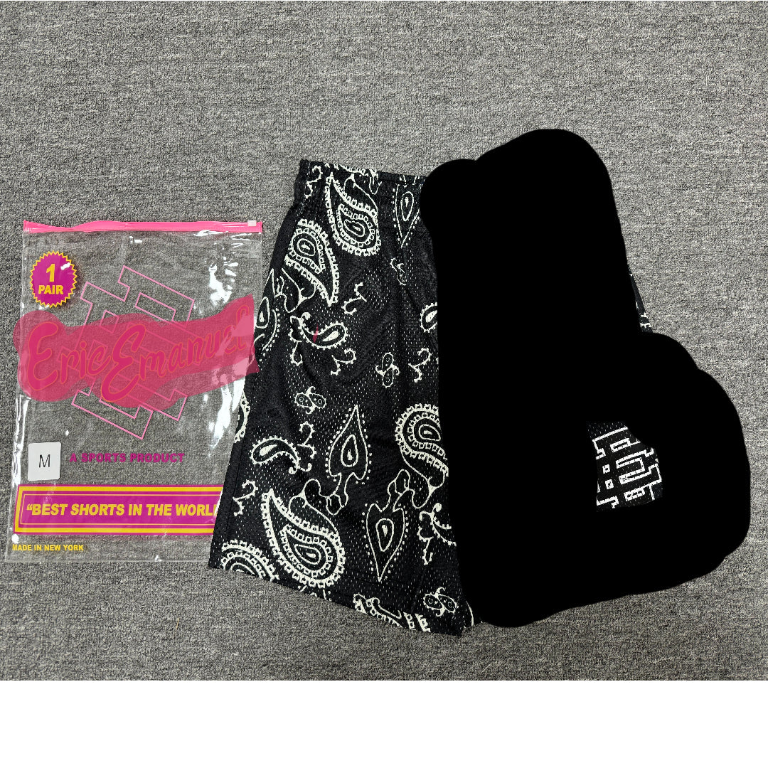 E-E Shorts Black And White Bandana